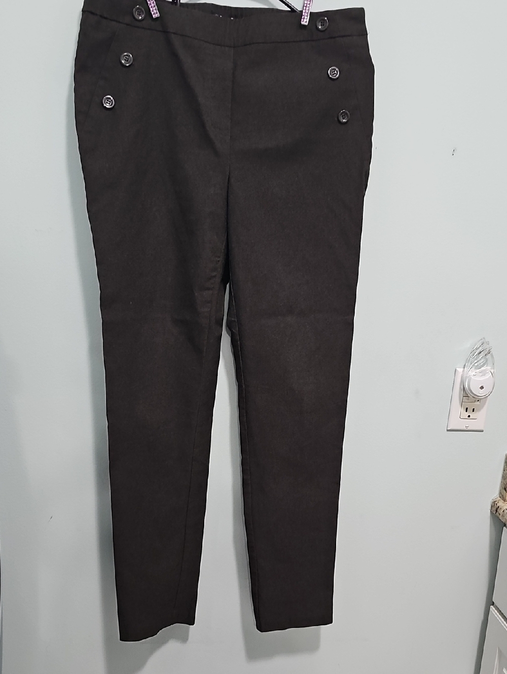 Women's New Soho Apparel   Grey Dress Pants with Button Detail Medium Slip On